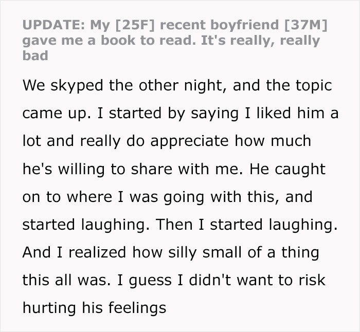 Woman Is Lost After Her Older BF Gives Her A Misogynist Book To Read, Posts Update 8 Years Later