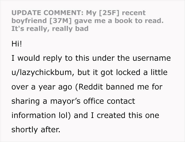 Woman Is Lost After Her Older BF Gives Her A Misogynist Book To Read, Posts Update 8 Years Later