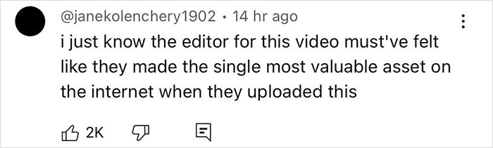 Screenshot of a comment praising the "masterclass in seduction" video editing, with 2K likes.