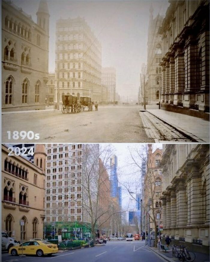 Looking South Down Queen Street Towards The Intersection With Collins Street. Then vs. Now
