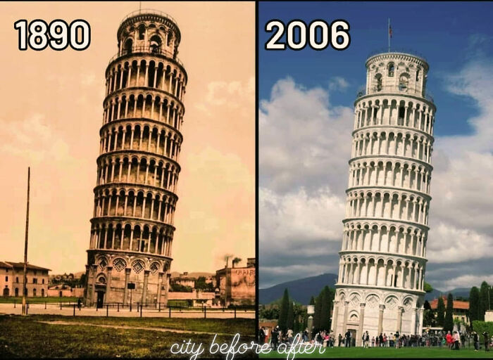 Leaning Tower Of Pisa Then vs. Now