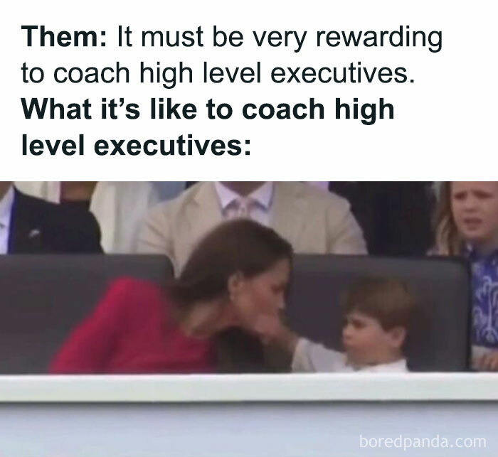 Classic HR memes: A woman in red interacts humorously with a child, mimicking coaching executives.