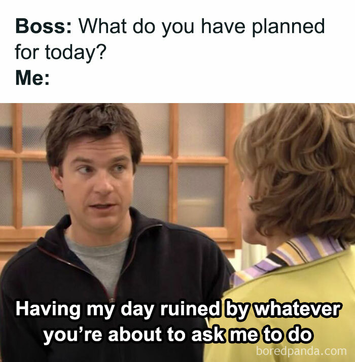 Two people in an office setting, with text overlay displaying a classic HR memes joke.