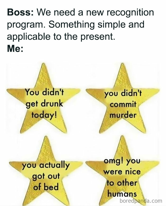 Classic HR memes featuring humorous gold star awards for everyday actions.