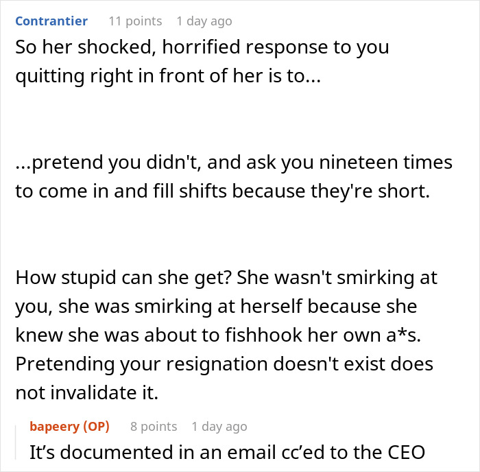"The Look Of Horror On Her Face": Boss Is Shocked Her Ultimatum Didn't Work