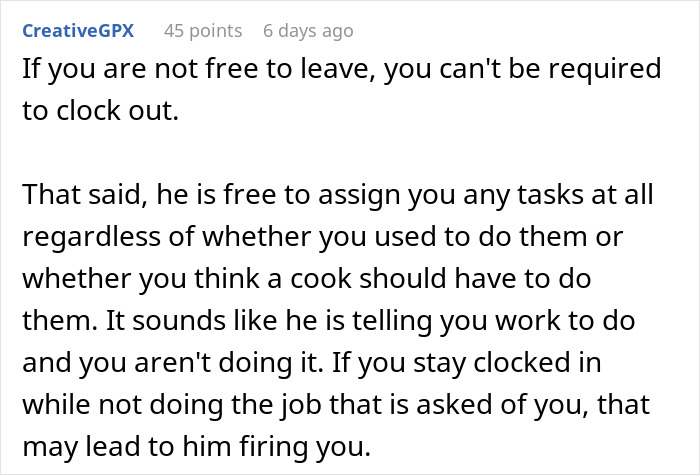 &ldquo;Boss Tells Me I Need To Clock Out When Restaurant Is Slow&rdquo;