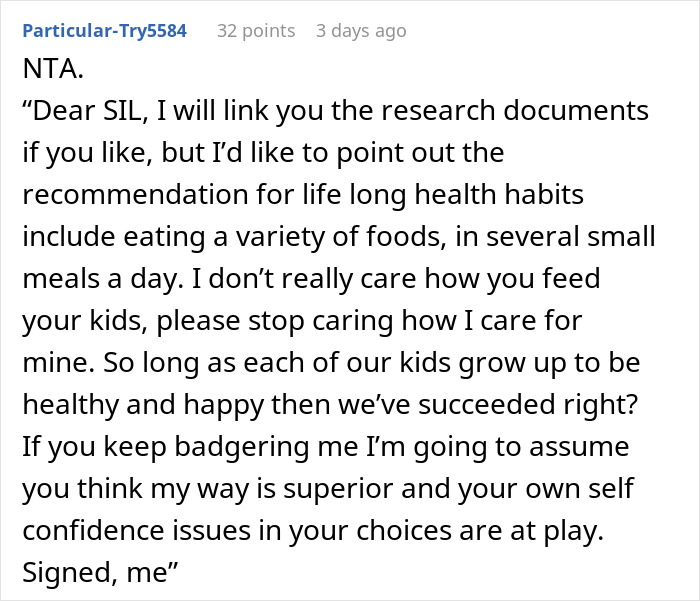 "She Is Big Mad": SIL Won't Shut Up About Family's Eating Habits, Is Put In Her Place "She Is Big Mad": SIL Won't Shut Up About Family's Eating Habits, Is Put In Her Place