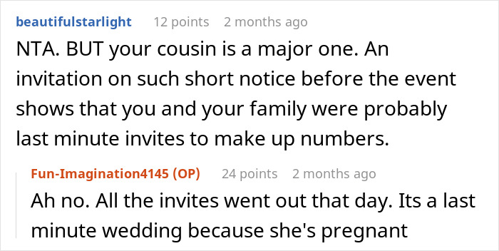 Woman Backs Out From Cousin&rsquo;s Wedding After Learning About A Rule They Didn&rsquo;t Put On Invitation
