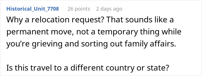 WFH Worker Wants To Relocate To Grieve Loss With Family, Gets A “Cold Reminder” Instead WFH Worker Wants To Relocate To Grieve Loss With Family, Gets A “Cold Reminder” Instead