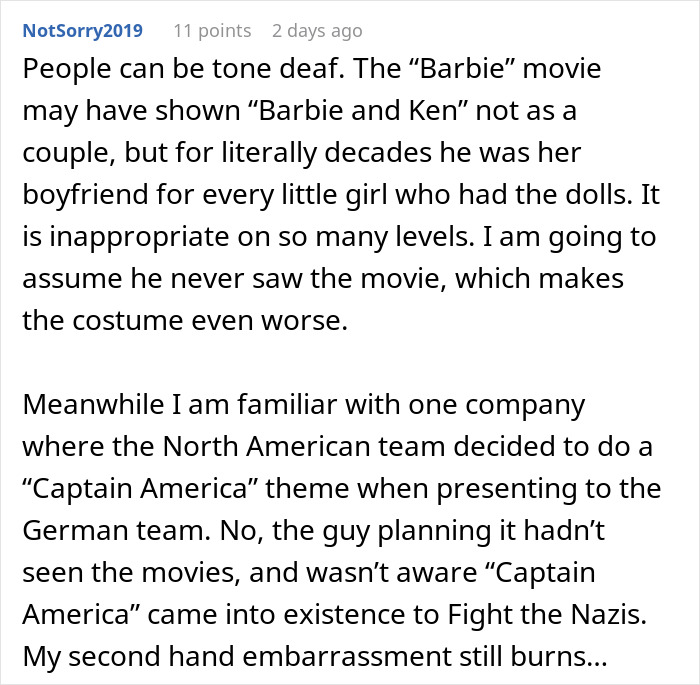 “AITA For Telling My Husband He Shouldn’t Do Matching Ken/Barbie Costumes With His Female Coworker?” “AITA For Telling My Husband He Shouldn’t Do Matching Ken/Barbie Costumes With His Female Coworker?”