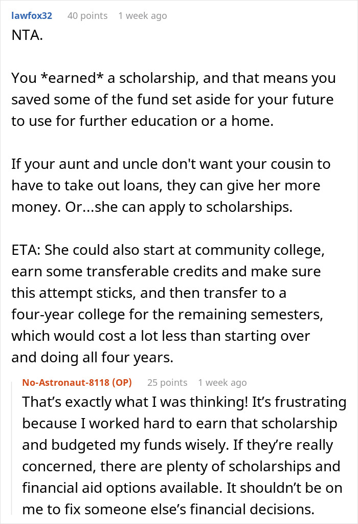 “It’s Just Sitting There”: Family Demands Woman Give Her College Savings To Dropout Cousin “It’s Just Sitting There”: Family Demands Woman Give Her College Savings To Dropout Cousin