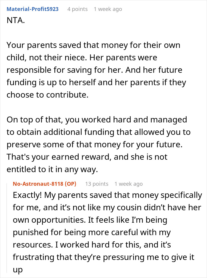 “It’s Just Sitting There”: Family Demands Woman Give Her College Savings To Dropout Cousin “It’s Just Sitting There”: Family Demands Woman Give Her College Savings To Dropout Cousin