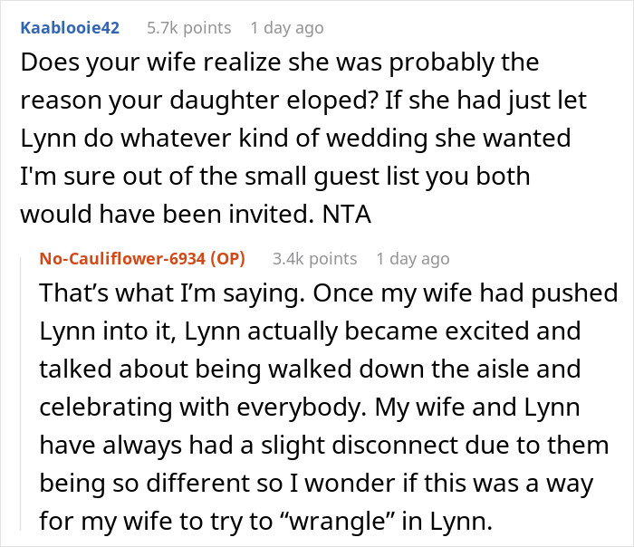 Woman Tries To Force Her "Wild Child" To Have A Classic Wedding, In Tears After Elopement Woman Tries To Force Her "Wild Child" To Have A Classic Wedding, In Tears After Elopement
