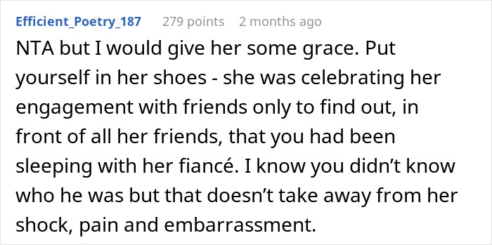 Reddit comment about accidentally sleeping with a friend's fiancé, discussing shock and embarrassment at a pre-wedding party. Reddit comment about accidentally sleeping with a friend's fiancé, discussing shock and embarrassment at a pre-wedding party.