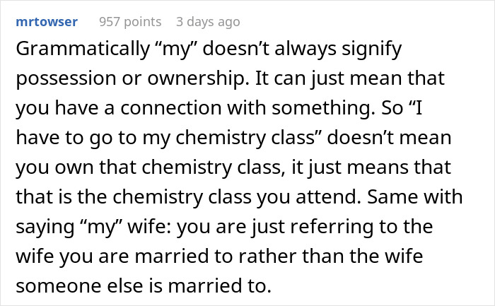 Man Gets Accused Of Being Possessive And Controlling For Referring To His Wife As “My Wife” Man Gets Accused Of Being Possessive And Controlling For Referring To His Wife As “My Wife”