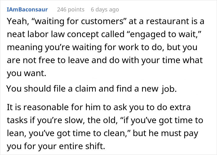 &ldquo;Boss Tells Me I Need To Clock Out When Restaurant Is Slow&rdquo;