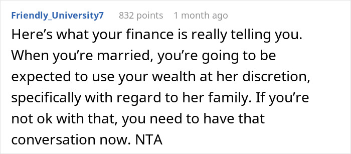 Reddit comment discusses finance and relationship expectations about wedding gifts. Reddit comment discusses finance and relationship expectations about wedding gifts.