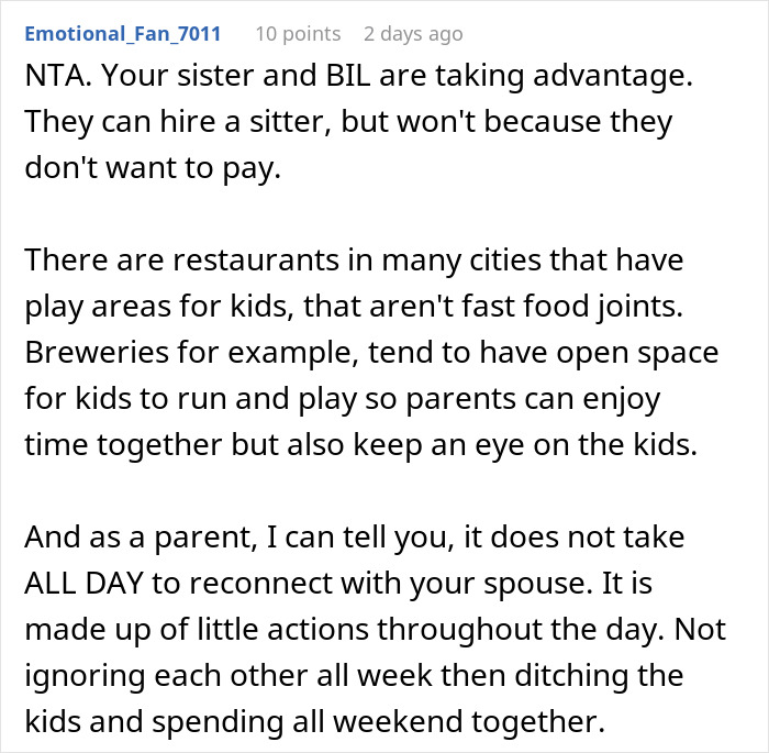 Mom Pressures Brother To Babysit Every Weekend To Help Save Her Marriage, Gets A Reality Check