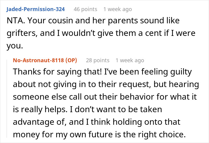 “It’s Just Sitting There”: Family Demands Woman Give Her College Savings To Dropout Cousin “It’s Just Sitting There”: Family Demands Woman Give Her College Savings To Dropout Cousin