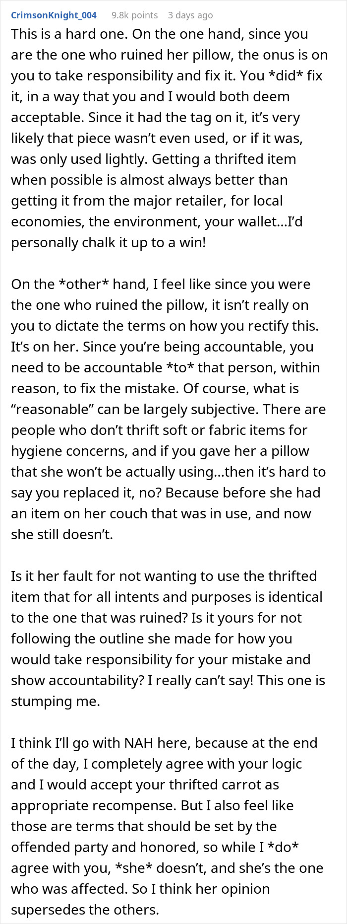 Woman Vows To Replace Her Friend's Ruined $70 Pillow, But Offers A Thrifted Version, Owner Fumes
