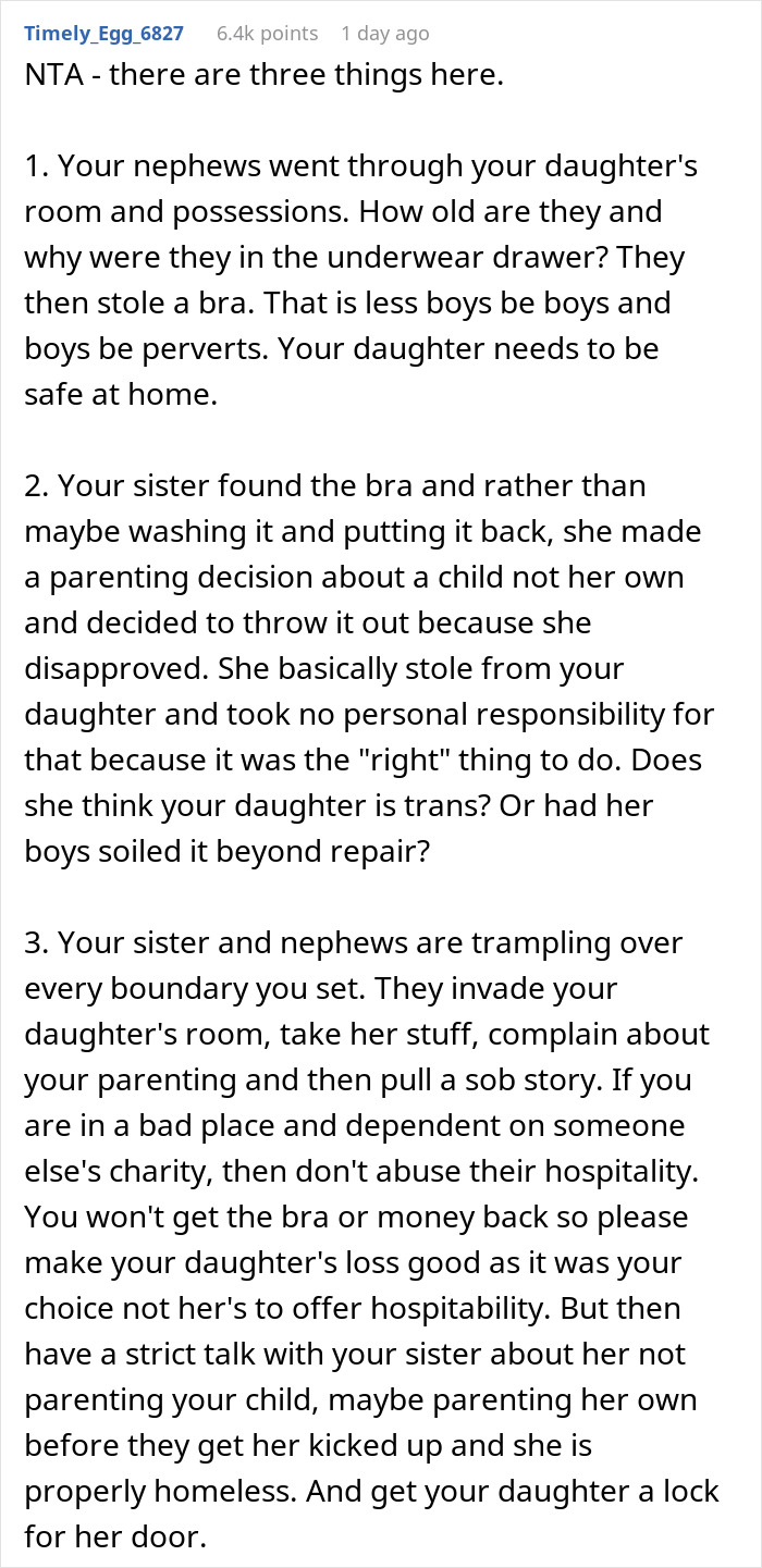 Lady Livid Over Sis Tossing Daughter's Expensive Bra And Refusing To Pay Her Back, Kicks Her Out