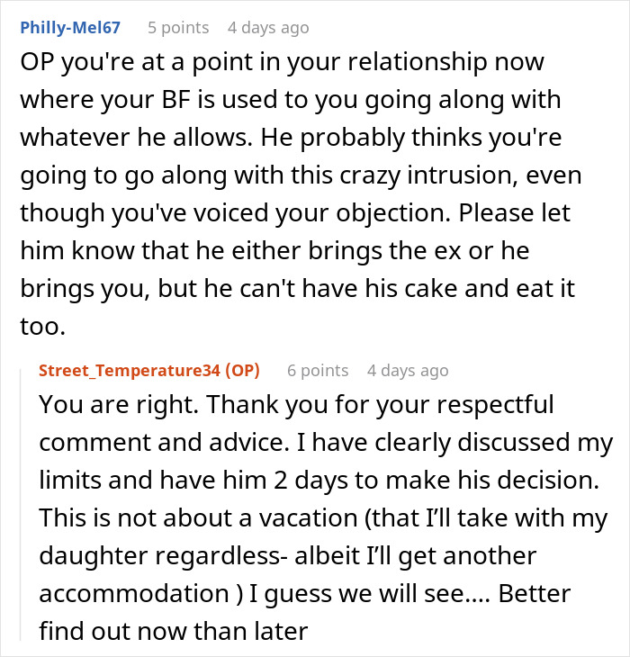Ex-Wife Keeps Inviting Herself On Couple's Trips, Guy's GF Gets Mad And Forces Him To Make A Choice Ex-Wife Keeps Inviting Herself On Couple's Trips, Guy's GF Gets Mad And Forces Him To Make A Choice