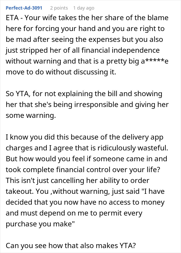 Wife Accuses Husband Of &lsquo;Starving Her&rsquo; After He Cancels Credit Card Due To $1,176 Takeout Bill