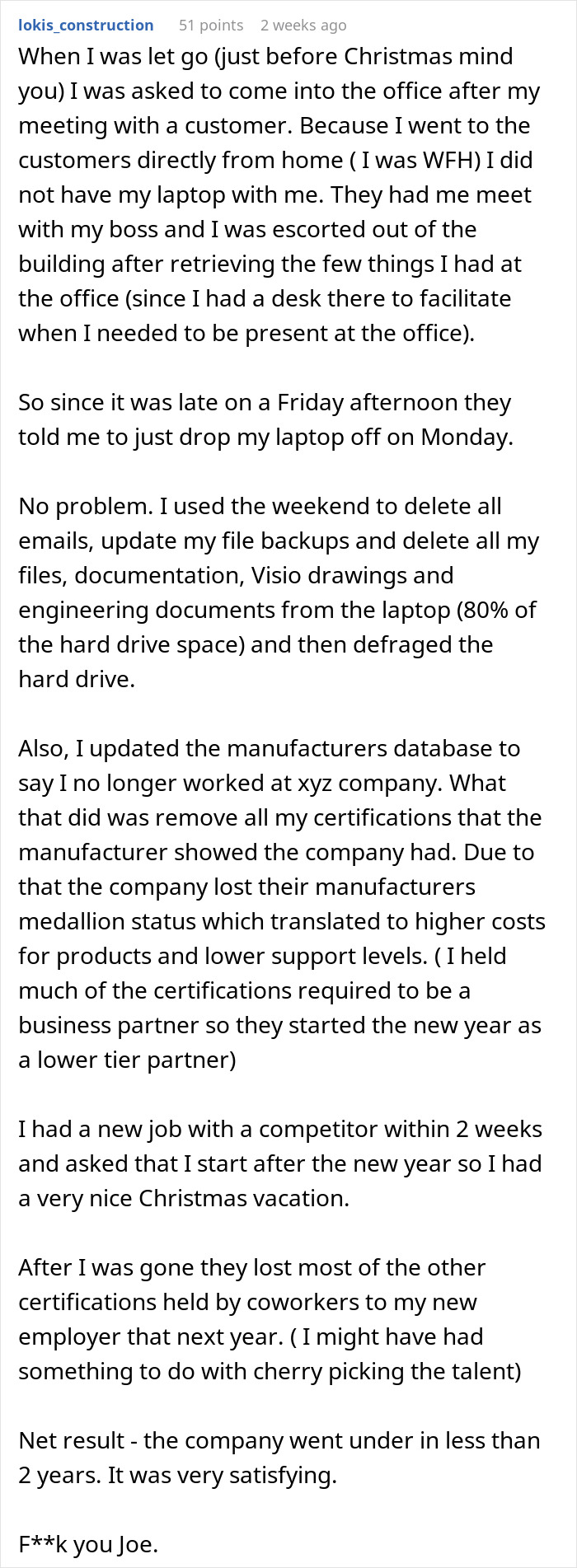 &ldquo;Only Take Things That Are Yours&rdquo;: Fired Worker Does As Told, Cripples Company Into Bankruptcy