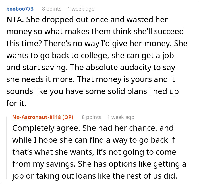 “It’s Just Sitting There”: Family Demands Woman Give Her College Savings To Dropout Cousin “It’s Just Sitting There”: Family Demands Woman Give Her College Savings To Dropout Cousin