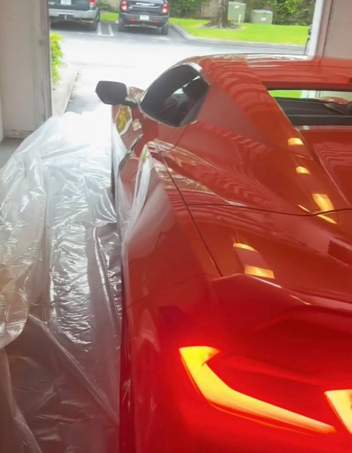 Man Roasted For Wrapping Brand-New Corvette In Plastic To Protect It From Hurricane Milton