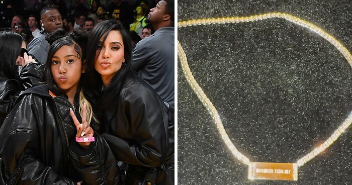 North West Gifts Mom Kim Kardashian Necklace With Bizarre Toilet-Themed Engraving For 44th B-Day