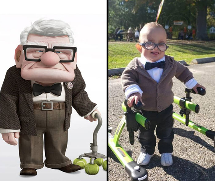 ¡El primer disfraz de Halloween de Brantley fue un éxito! Es el Carl perfecto