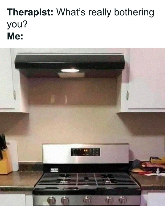 Cringeworthy design fail showing a stove with a vent cover but no exhaust vent, accompanied by humorous text.