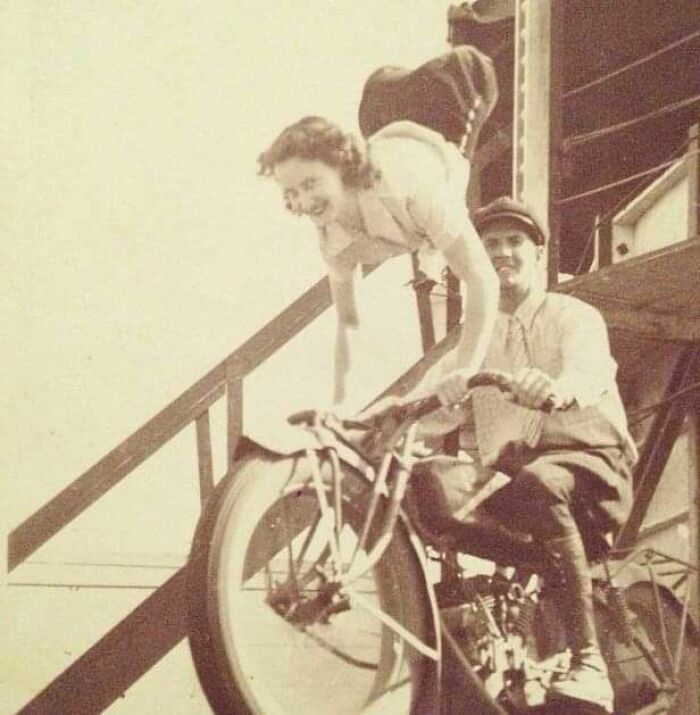 Legless Woman Poses On A Motorcycle At The Wall Of Death Motordrome C1940s