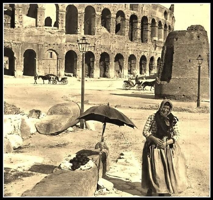 A Photograph Taken Infront Of Rome's Colosseum, Circa 1897
