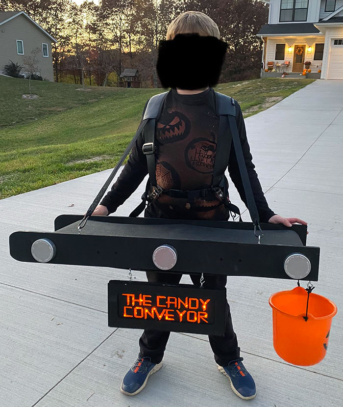 My Kid Wanted To Be A Conveyor Belt For Halloween, This Was My Best Effort