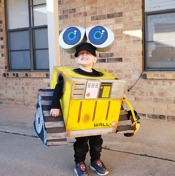 Child in a creative Halloween costume inspired by a robot, showcasing one of the best kids' Halloween costume ideas.