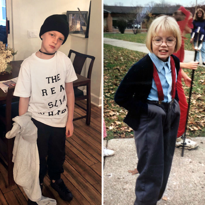 On The Left Is My Son Callum At 8 Years Old On Halloween. He Is Dressing As Eminem. On The Right Is Me At 8 Years Old. I Dressed As Steve Urkel. I Stand By My Choice