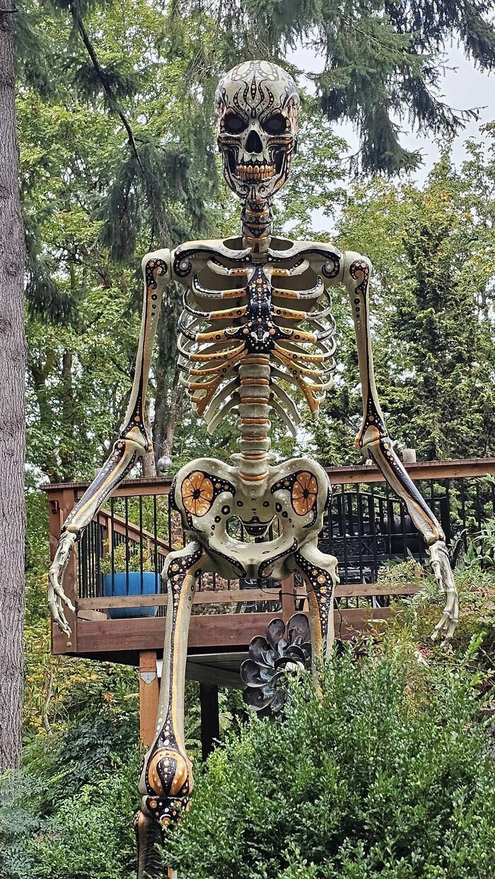 My Wife Was Kind Enough To Let Me Paint Her New 12ft Skeleton With The Colors Chosen By Our Daughter