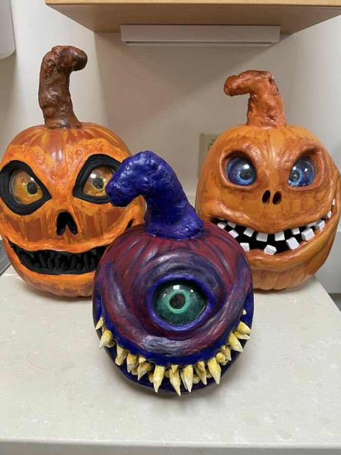 Spent The Last Few Weeks Making These Out Of Plastic Pumpkins From Michael’s And Foam Clay