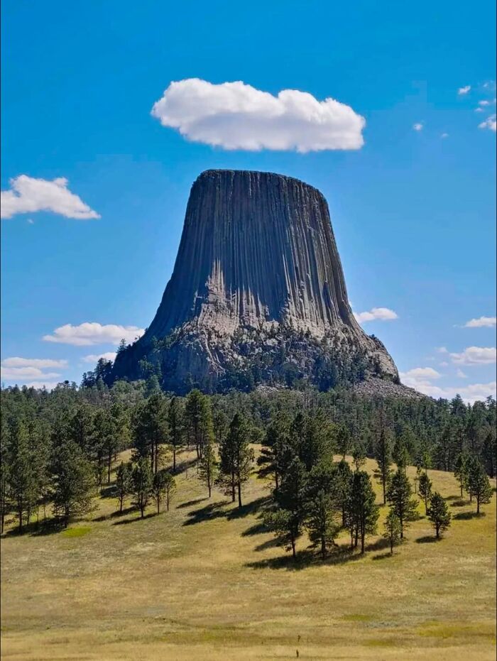 Devils Tower, Located In Northeastern Wyoming, Is A Dramatic Geological Formation That Rises Nearly 1,267 Feet Above The Surrounding Landscape