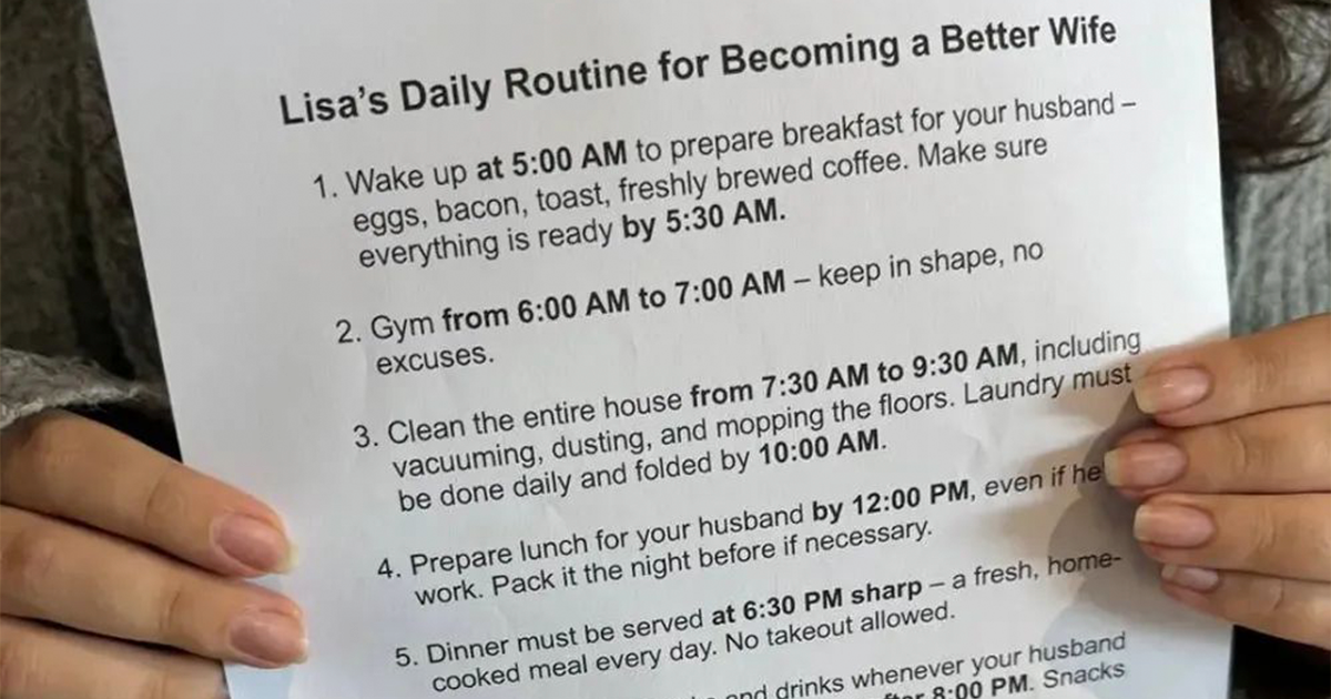 “Smile”: Wife Shares The Unhinged List Her Husband Prepared For Daily ...