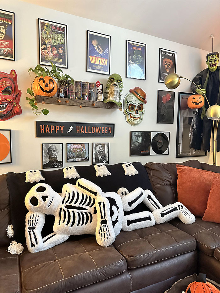 Waiting For Halloween. This Is Our House Decor All Year, But The Skeleton Pillow Is New, And I Love It