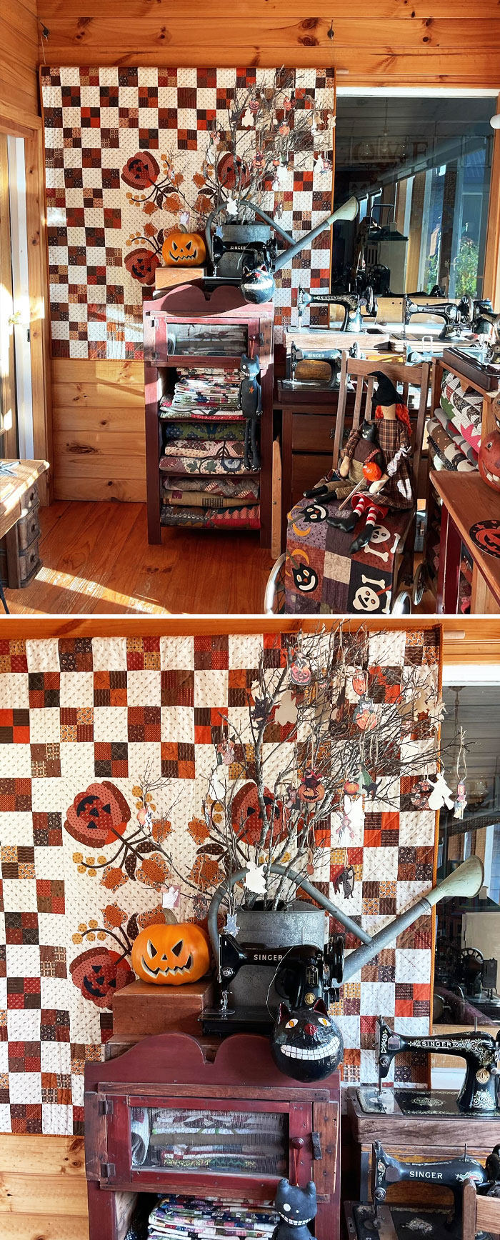 My "Four Jacks" Quilt That I Offered As A Free Pattern Is Hanging In Our Entrance. I Hope I Get To See Other Versions Of It Sometime. Happy Trails To Your Halloween Land