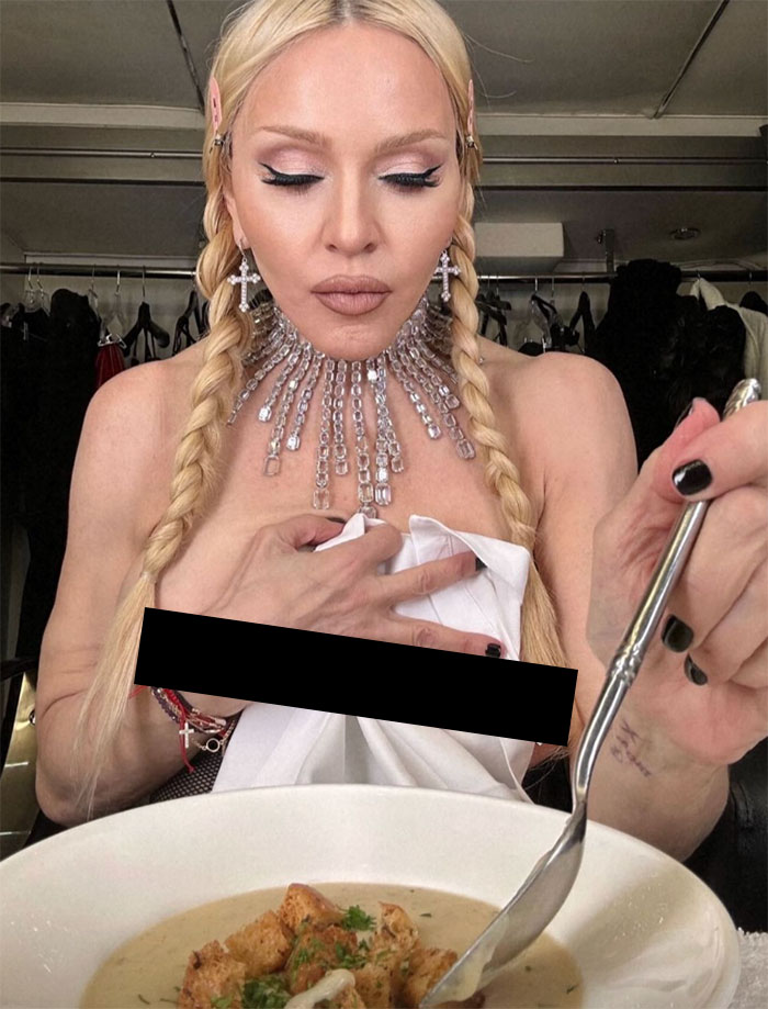 “Act Your Age”: Madonna Slammed For Sharing Photos Of Herself Eating Soup Topless “Act Your Age”: Madonna Slammed For Sharing Photos Of Herself Eating Soup Topless