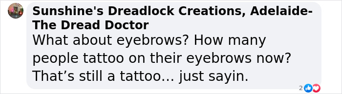 Comment on eyebrow tattoos, questioning their acceptance compared to other face tattoos.