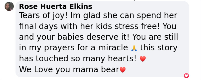 Comment supporting single mom raising over $1M for her funeral after terminal diagnosis, expressing love and prayers for a miracle. Comment supporting single mom raising over $1M for her funeral after terminal diagnosis, expressing love and prayers for a miracle.