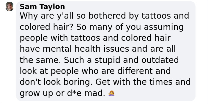 Text about face tattoos and societal judgments.