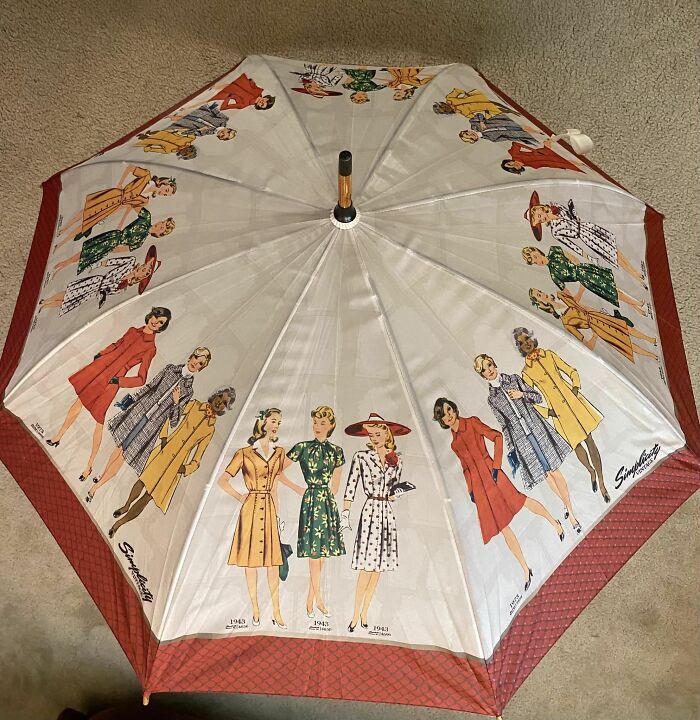 Weird In A Wonderful Way In That I’ve Never Seen One Of These Before Today ! A Simplicity Umbrella Featuring Vintage Patterns Of Their Clothing