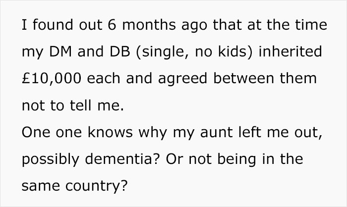 Mom And Brother Leave Woman Out Of Secret Family Inheritance, She&rsquo;s Gobsmacked